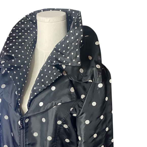 Samuel Dong Black White Polka Dot
Ruffle Trench Rain Coat Jacket S
(BNWOT) - Picture 5 of 14